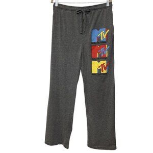 VIACOM MTV Grey Lounge Jogger PJ Pants Mens Large Color Block Logo 80s 90s Video